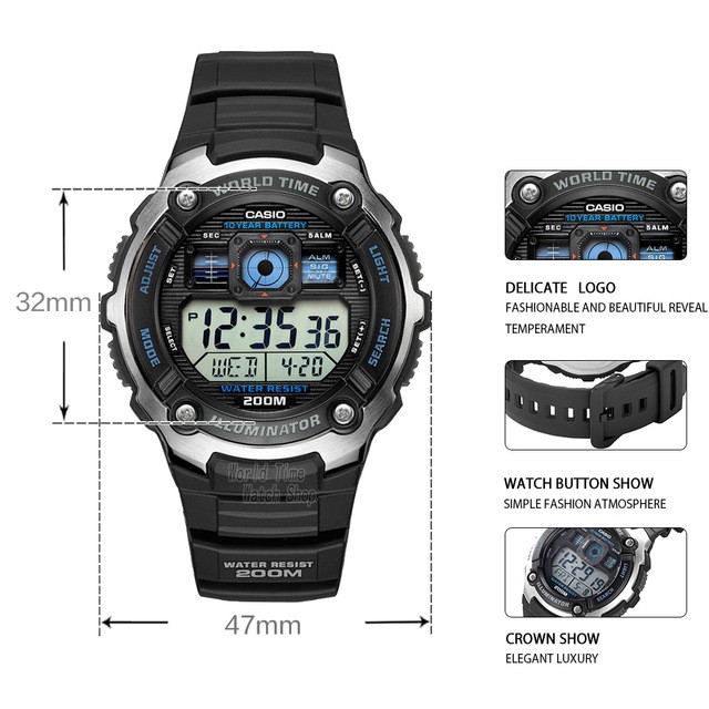 Casio Original AE-2000W-1A /1B Jam Tangan Pria - Digital - Karet - Silver Hitam