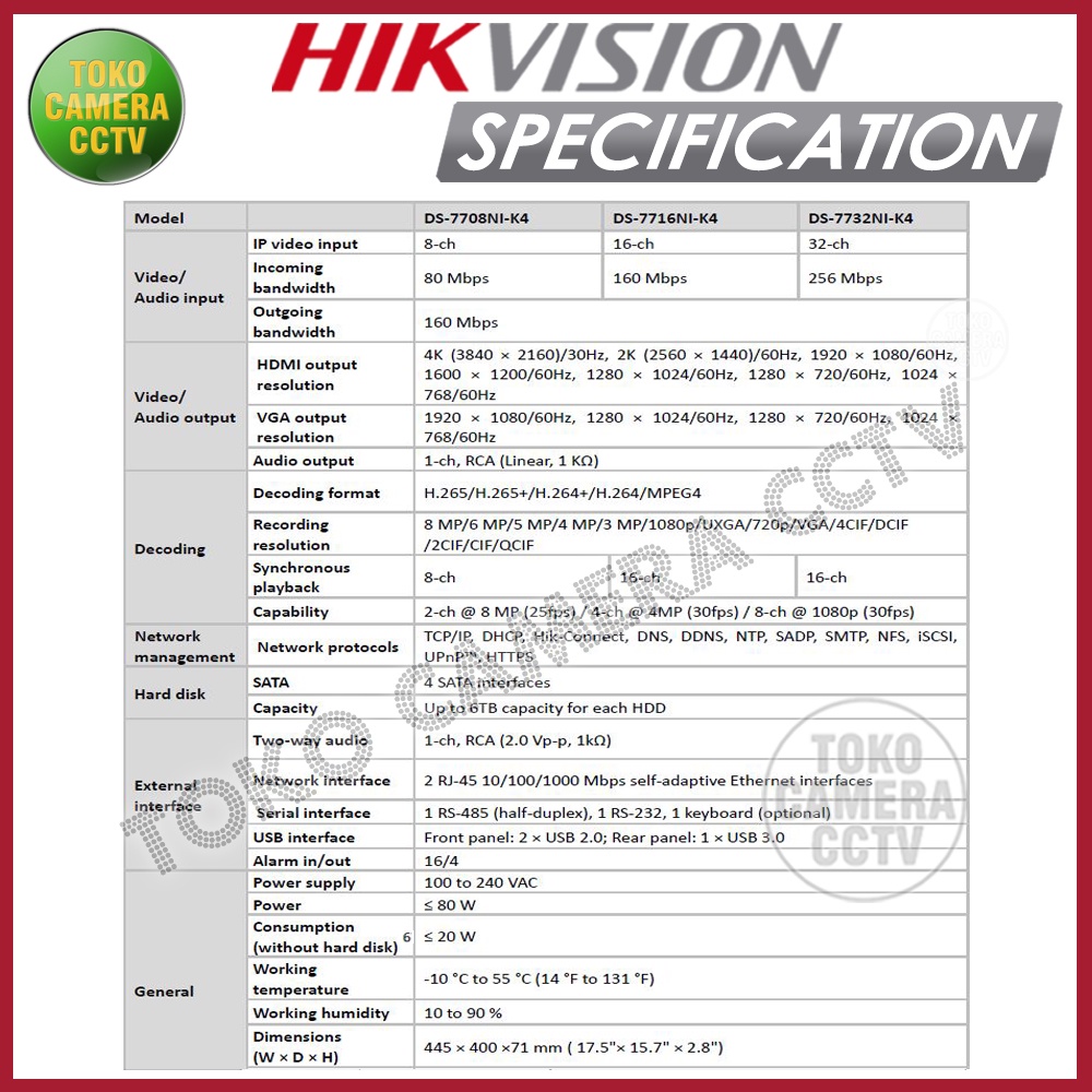 NVR HIKVISION 32 CHANNEL HIKVISION DS-7732NI-K4/16P POE NVR HIKVISION 32CH