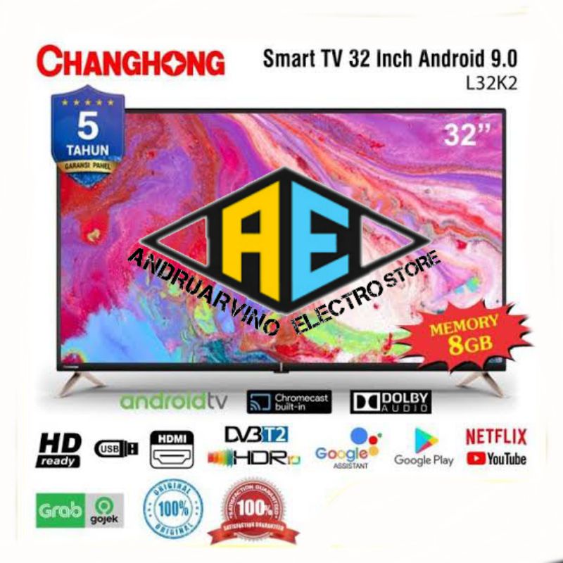 Changhong Google Certified Android TV 32" Netflix Youtube 32K2 - L32K2
