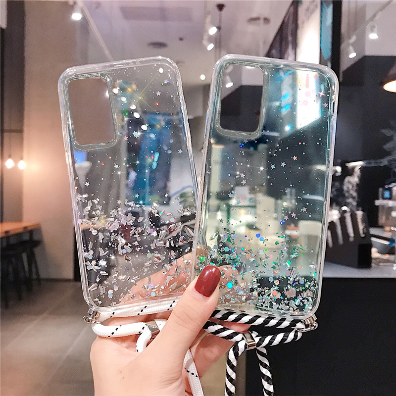 Case+Lanyard Casing Soft Case TPU Glitter untuk VIVO V20 V20SE V20Pro Y91 Y95 Y21I Y20S Y20 Y30 Y30I Y50 Y11 Y12 Y12I Y15 Y17 Y19