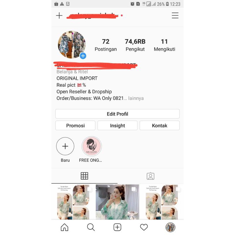 JUAL Akun IG Instagram Murah 74K  dan 69K bekas olshop Real aktif Indo