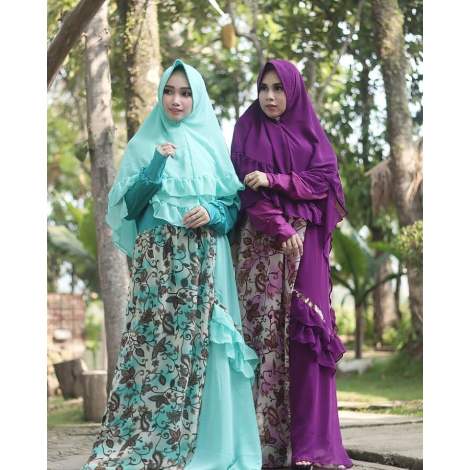 PP Set Gamis Menyusui batik cerutty full inner jersey khimar pet antem syari baju muslim murah