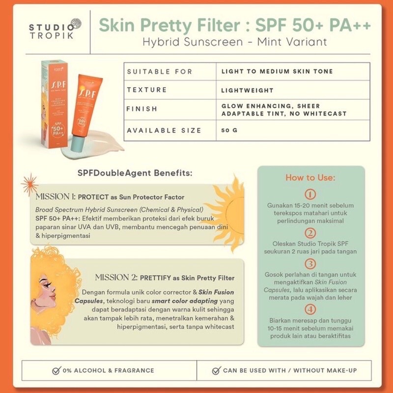 Studio Topik SPF Skin Pretty Filter Sunscreen SPF 50+ PA++ - PEACH DAN MINT SUNSCREEN STUDIO TROPIK