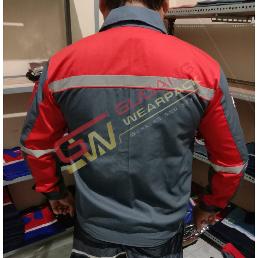 WEARPACK ATASAN Gudang Wearpack - Baju Kerja Seragam Proyek Warna ABU - MERAH