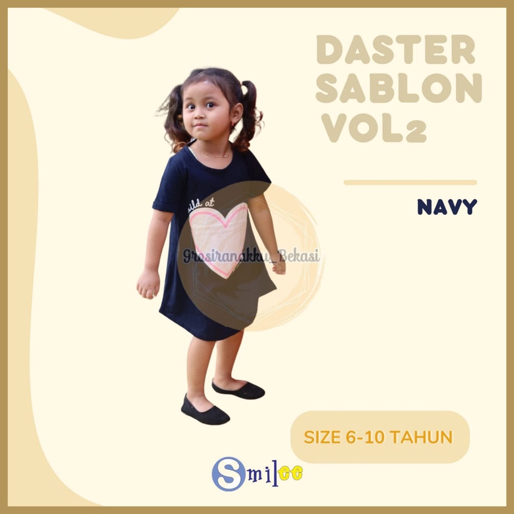 Daster Anak Smile Sablon Vol 2 Junior Motif Navy Love Size 6-10Tahun