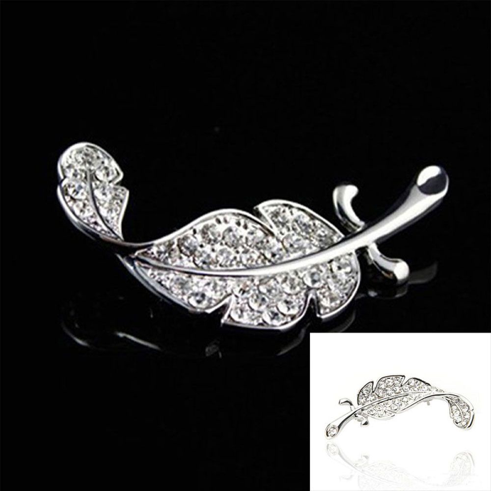 MXBEAUTY Hot Brooch Pins Rhinestone Feather Shape Brooches Silver Colored Fashion Clothes Delicate Lovely Sparkling Sweater Accessories/Multicolor