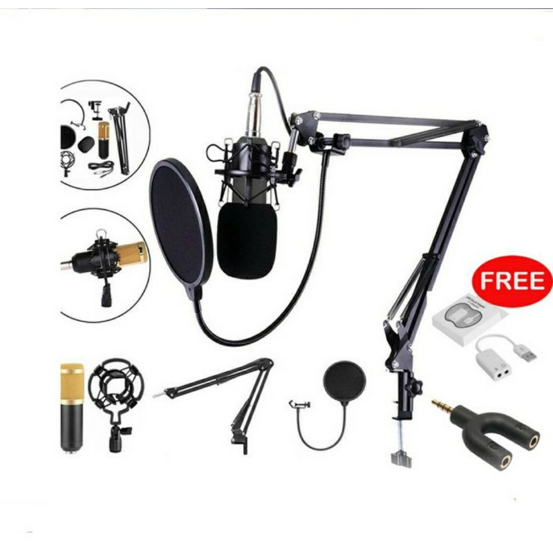 Paket Mic Condenser BM800 Mic Smule BM 800 Mic Podcast -Hitam/Gold
