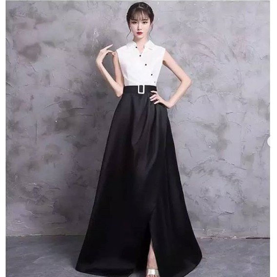 Gaun formal elegan Hitam Putih