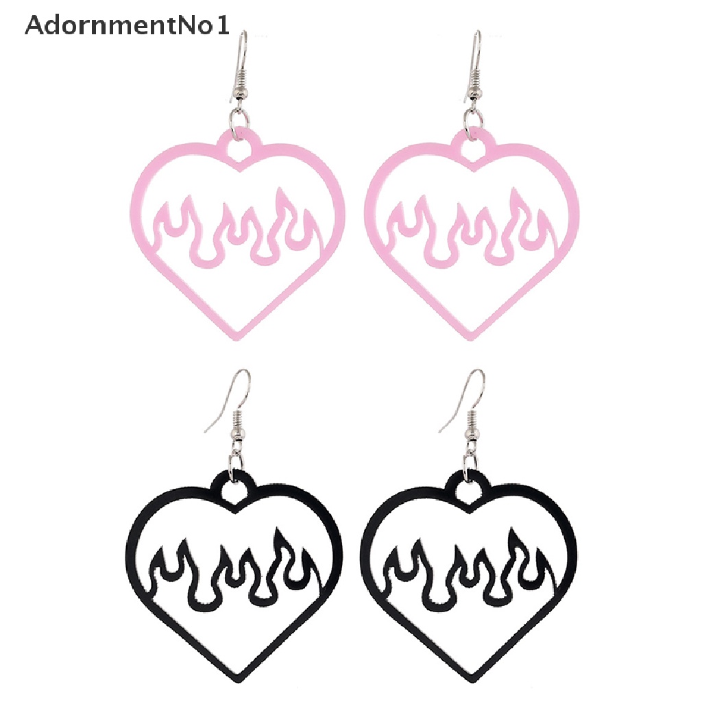 (AdornmentNo1) Anting Tusuk Gantung Desain Hati Hollow Out Warna Hitam / Pink Untuk Wanita