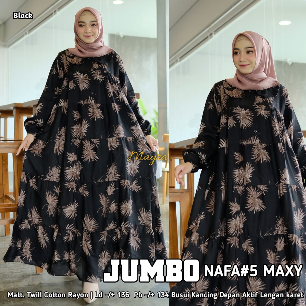 Gamis Jumbo Besar Dress Susun Motif Daun Leaves LD 130 Ukuran XXXXL 4L 5L Big SIze Bahan Rayon Aden
