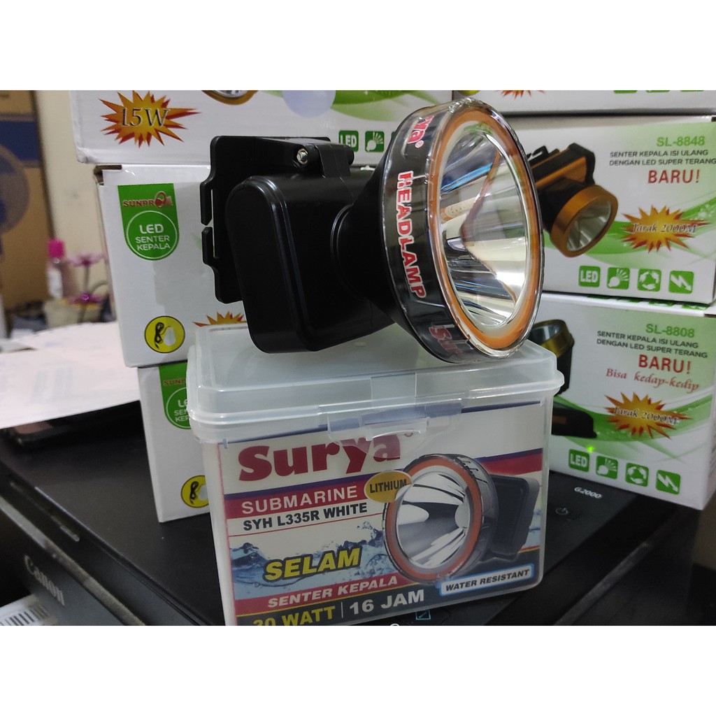 Senter Kepala Selam 30 Watt Surya SYH L335R Original Free Adaptor Charger 16 jam