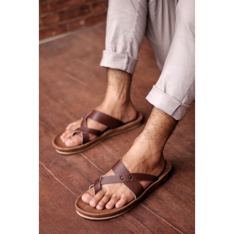 BELI 2 ONGKIR 1! SANDAL FULL KULIT ASLI CEVANY 05 WIROS HITAM COKLAT TAN ORIGINAL