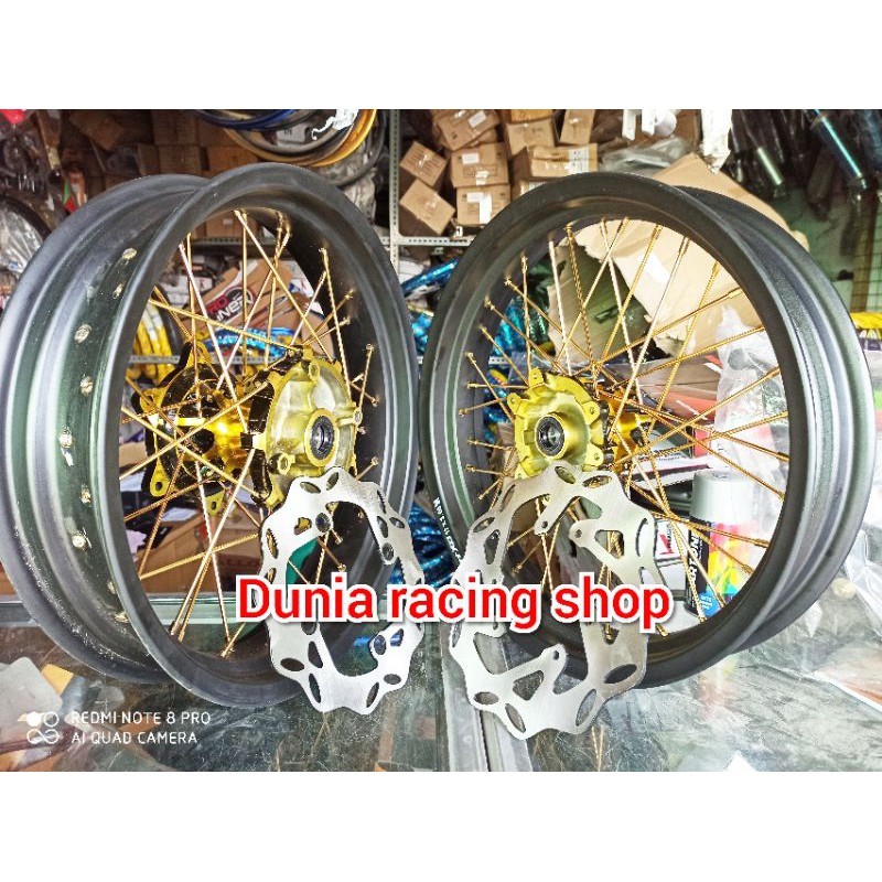 Paketan Velg Sumo Supermoto CRF 150 Velg 300 350 17 Tromol ORI warna double bearing +piringan cakram