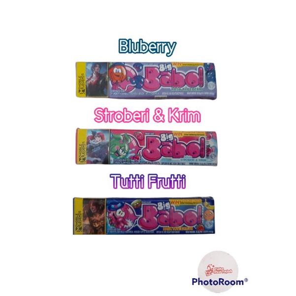 Big Babol Permen Karet 22,5gram 3 Rasa Bluberry/Strobery &amp; Krim/Tutti Fruti(isi 5 butir/stick)