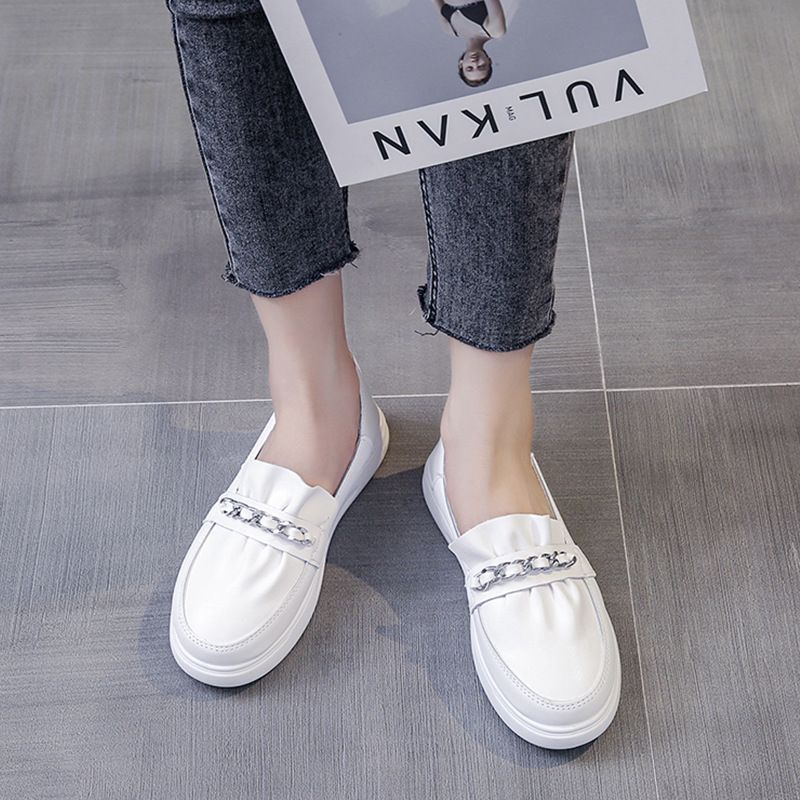 [COD] 21011 Sepatu Wanita Import Selip Putih Sederhana dengan Rantai