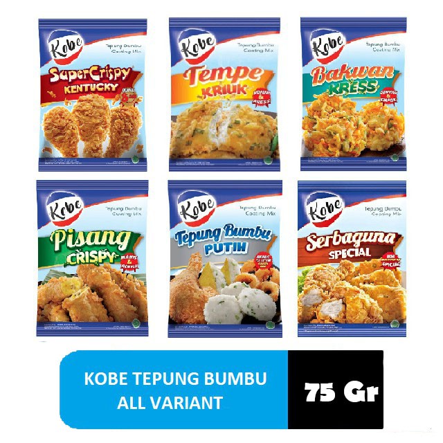 

Kobe Tepung Bumbu Makanan Pisang Tempe Tahu Bakwan Kentucky 75 Gr