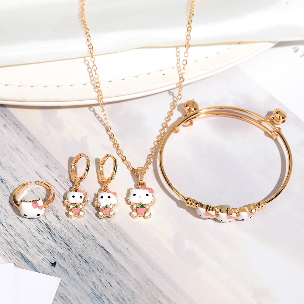 set perhiasan anak titanium set kalung gelang cincin tiatanium anting korea fashion cincin aksesoris wanita murah D428