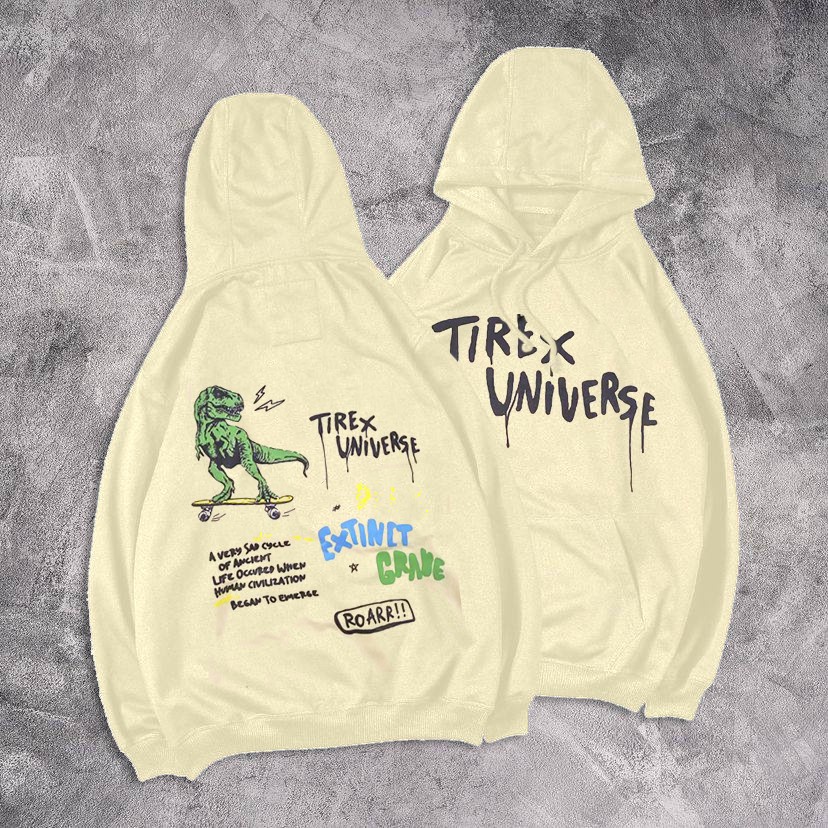 Sweater Pullover Hoodie T-rex Cream | Hoodie Pria &amp; Wanita