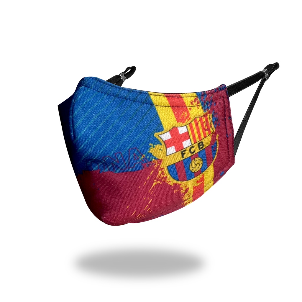 Masker BARCELONA  Masker Bola Edisi BARCA Pria Wanita Anti Asap Debu Virus Motif Premium Dewasa 3 ply kain 3 lapis