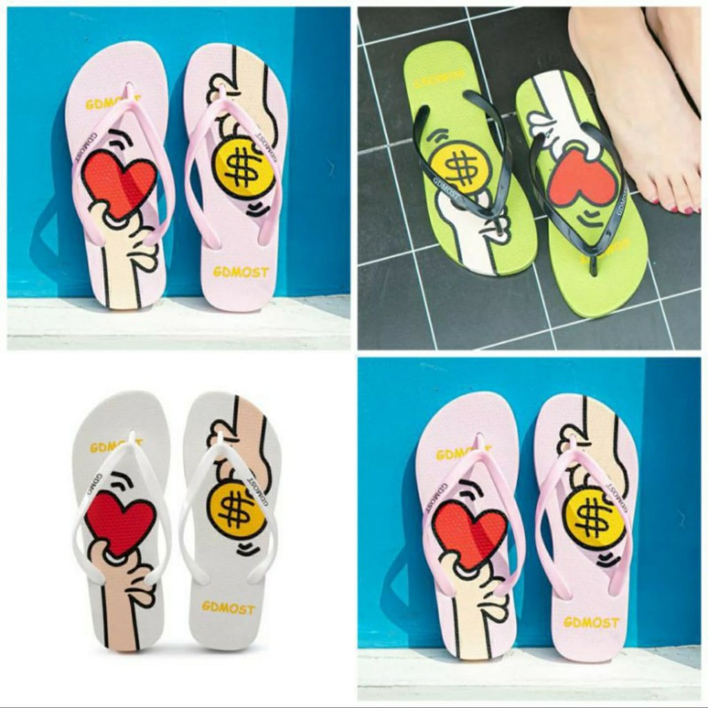 Sandal spon jepit motif Love &amp; Money new