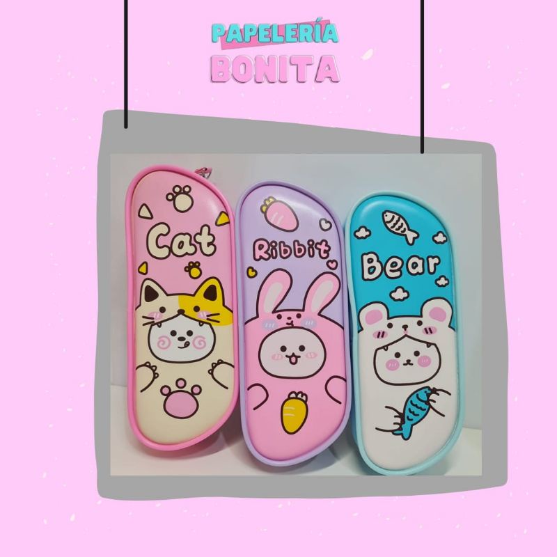 

Kotak Pensil Karakter Lucu Bear Rabbit Cat Bunny Aesthetic Pink Purple Blue Tempat Pensil Anak Pencil Case