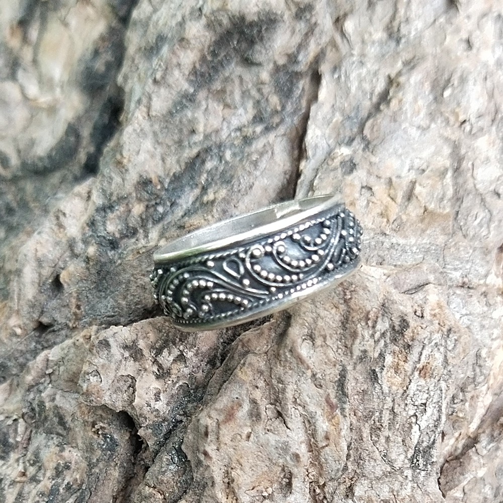 Cincin Ring Perak Silver Bali Motif Ukir Bun Bun Bunbun Jawan Asli 925 Cewek Cowok Pria