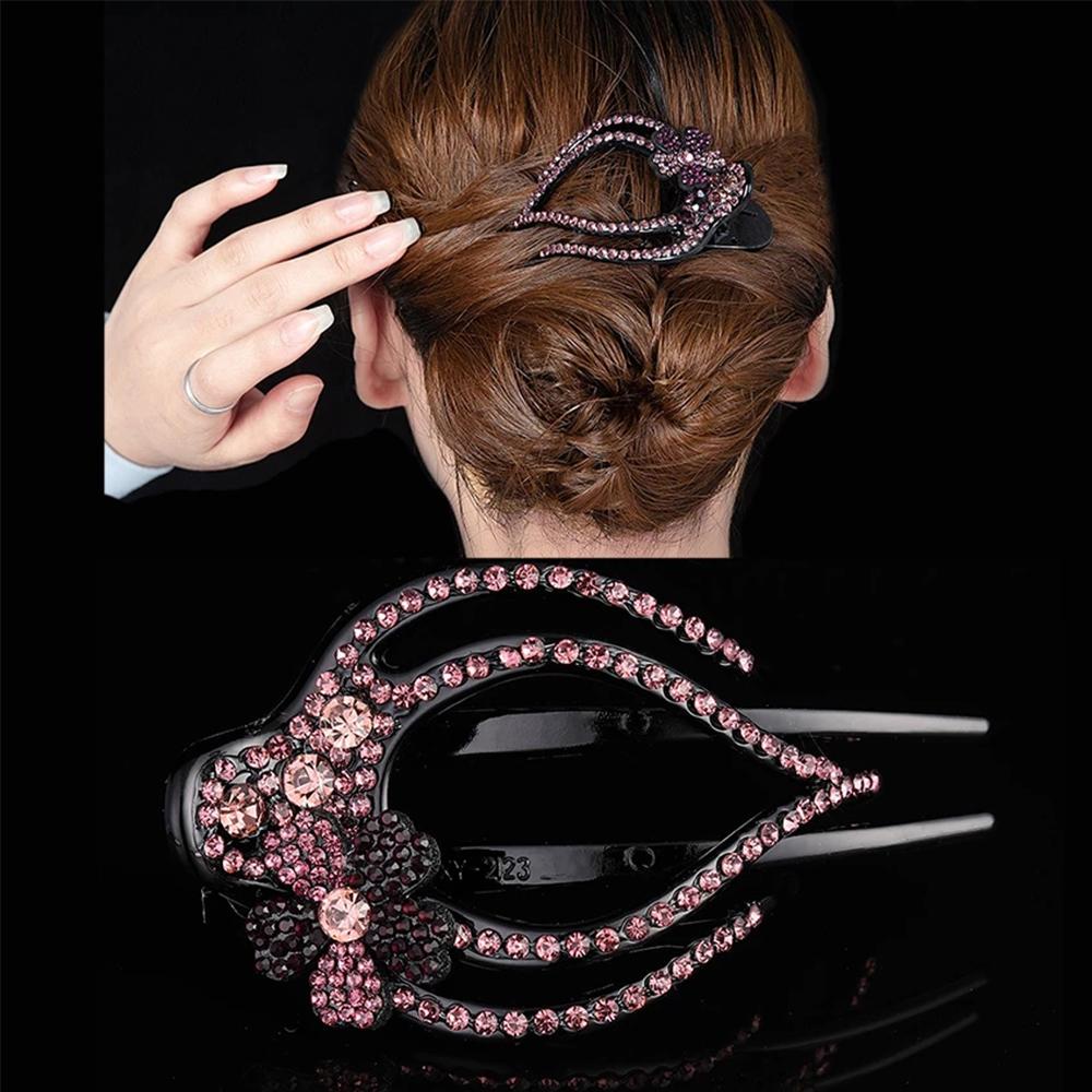 Agustinina Kristal Klip Rambut Hiasan Kepala Disk Korea Rambut Kristal Bunga Berlian Imitasi Handmade Hairgrip