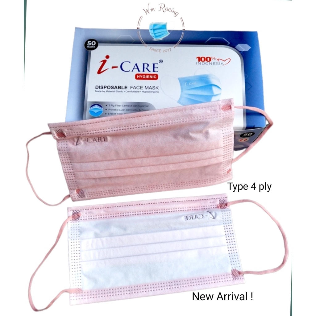 Masker Earloop 4ply icare isi 50pc Warna Premium Quality izin Kemenkes