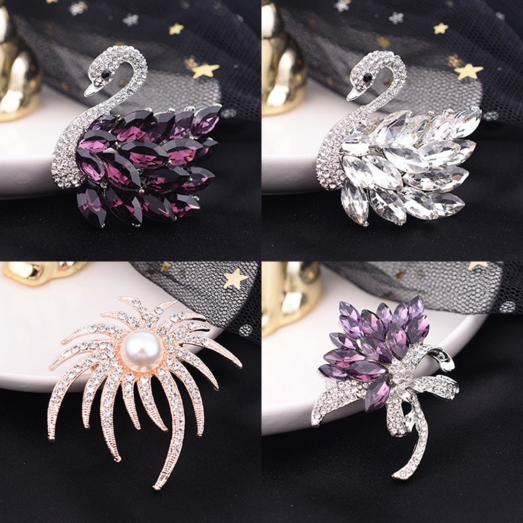 Hot Sale Korea Indah Bros Kristal Swan Bouquet Mutiara Cinta Bros High-end Opal Bunga Busur Bros Mode semua pertandingan Aksesoris-1