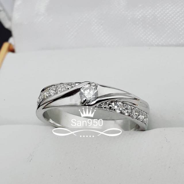 Cincin wanita perak asli nikah tunangan kawin platinum palladium emas putih W26