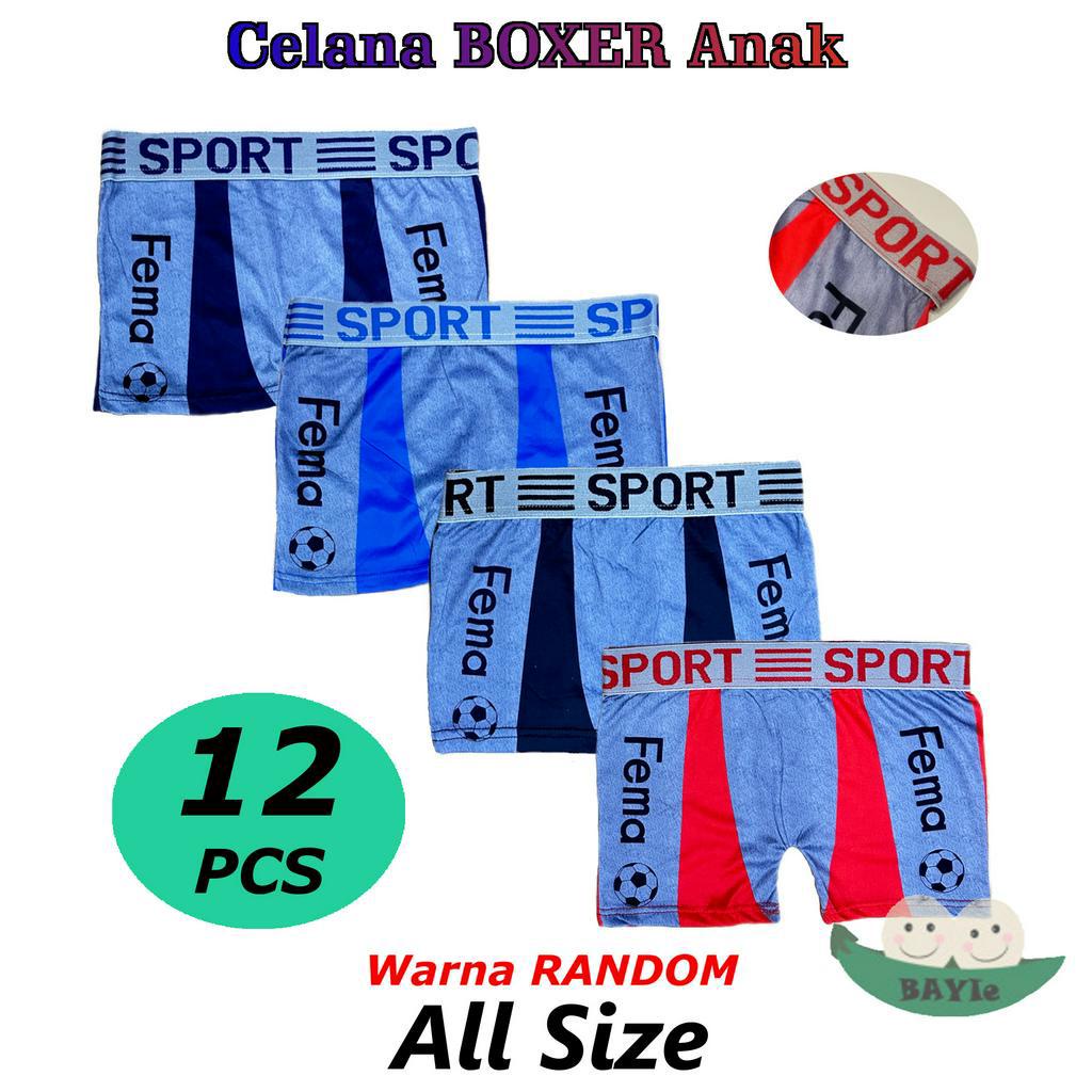 BAYIe - 12 PCS Celana Dalam / CD BOXER Anak laki-lak/Cowok SPORT / Kid's Underwear