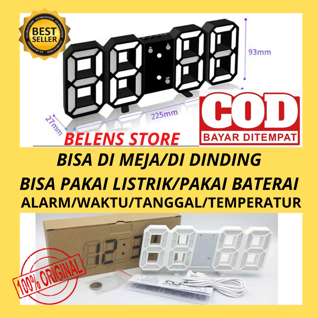 COD Jam Meja Dinding Tembok Alarm Digital Led 3D Cas Charge Ruang Tamu Kerja Bentuk Angka Timbul Mur