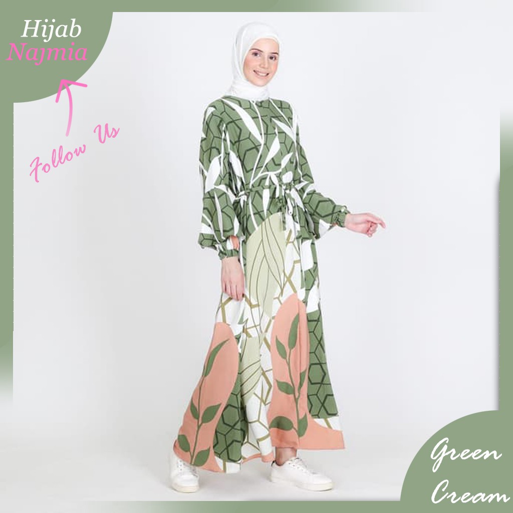 HijabNajmia | Gamis Maxi Dress Casual Korea Motif Bunga Premium | Atasan Wanita | Fashion Muslim