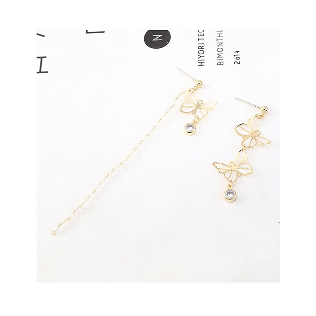 LRC Anting Tusuk Fashion Gold Plated Gold Asymmetrical Small Butterfly S925 Silver Needle Earrings Y62992