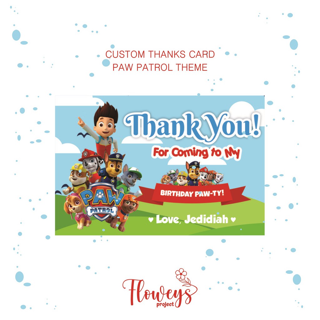 Custom Thanks Card "Paw Patrol Theme"