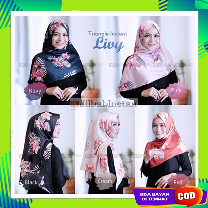 Jilbab/Hijab/Kerudung Segitiga Langsung Slup Instan Maxmara Motif Bunga/Livy Pesta Formal