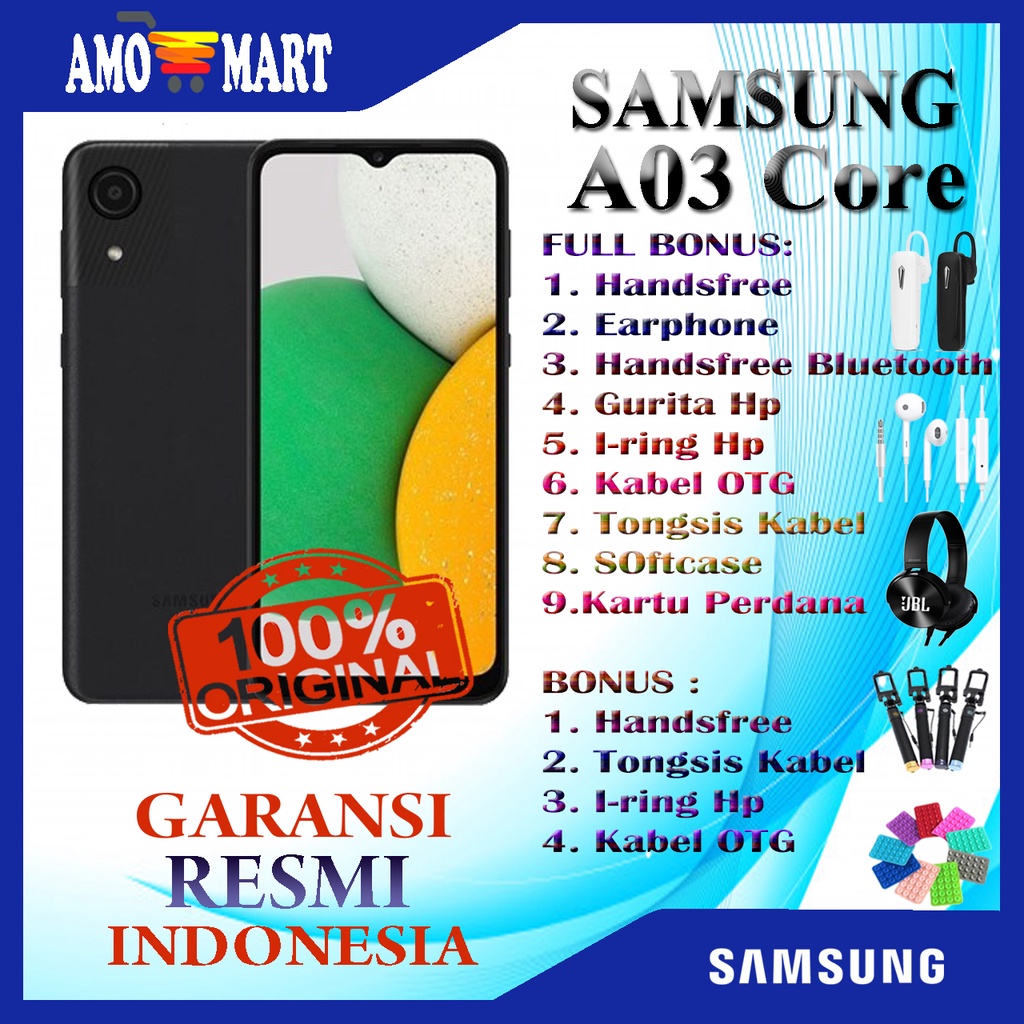 HP BARU SAMSUNG A03 CORE RAM 2/32 GB NEW 100% ORI GRS RESMI SAMSUNG INDONESIA