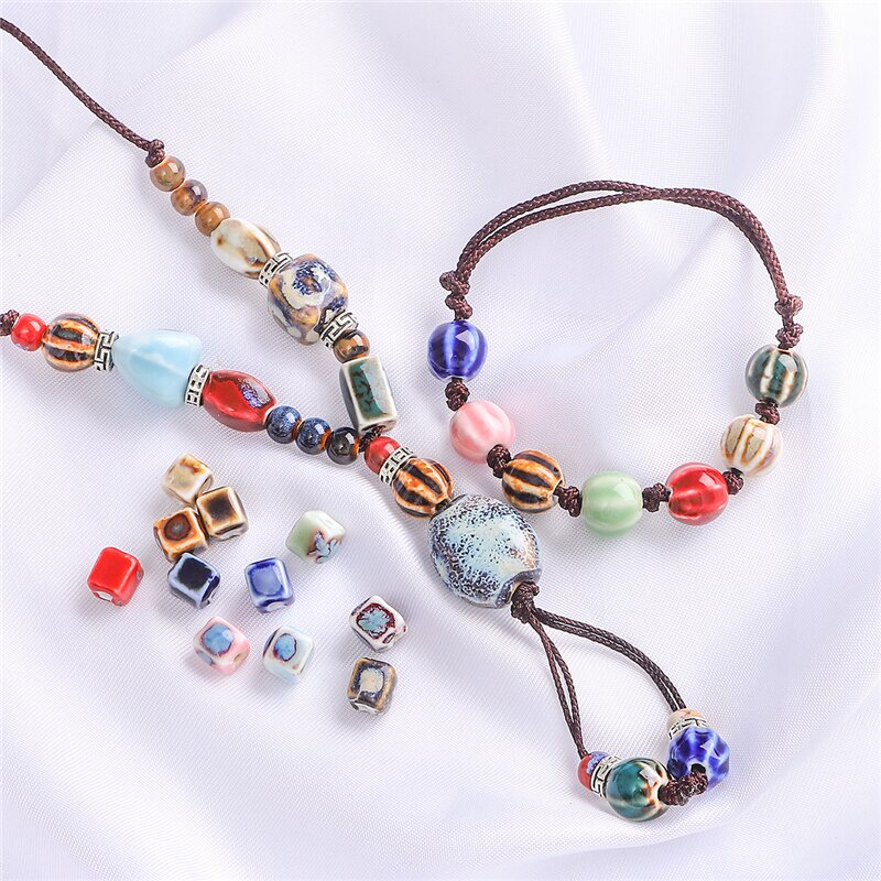 10 Pcs 7 Mm Bentuk Persegi Bunga Glasir Keramik Porselen Manik-manik Kecil untuk Membuat Perhiasan Aksesoris DIY Gelang Kalung Anting-Anting