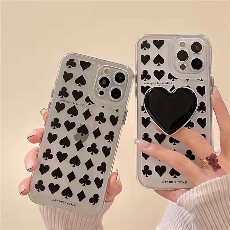Case Akrilik Transparan 13 Pro 13prm Motif Sekop Hati Dengan Holder Untuk iPhone 11 7Plus 8Plus Xr XS 13 12pro Max