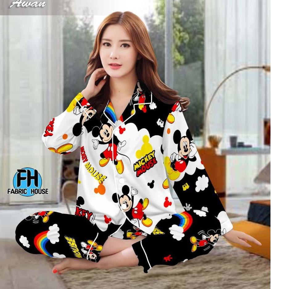 Harga Murah Hokkyfashion Piyama Dewasa Baju Tidur Lengan Panjang Pp Mickey Happy Rainbow Cloud Fit Shopee Indonesia