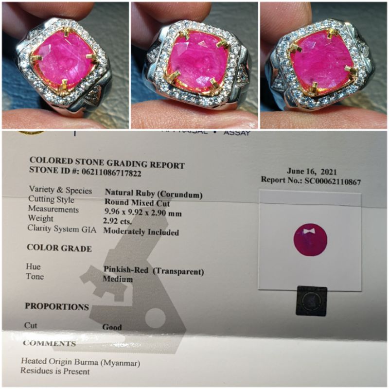Natural Ruby Burma Myanmar Heat Sertifikat 2.92 crt