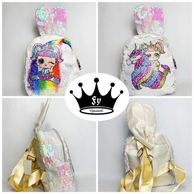 Tas sequin usap berubah gambar dan warna lol telinga kelinci IMPORT