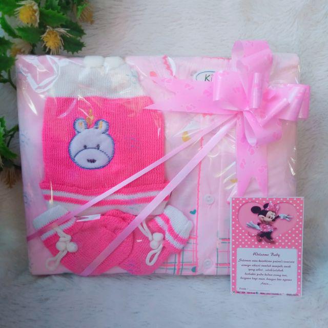 Hampers baby kado bayi newborn topi rajut baby gift set parsel bayi-Pink