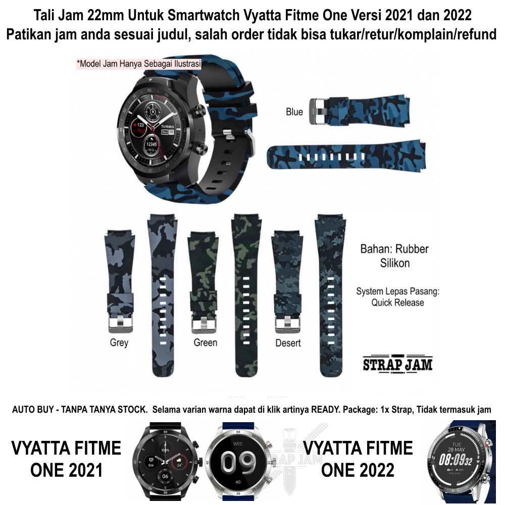 Tali Jam 22mm Watch Strap Vyatta FItme One 2021 2022 - Motif Army Camo Style