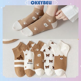 Image of •OKEY BELI•KK806 Kaos Kaki Pendek Wanita Korea Motif Beruang Coklat Bear Semata Kaki Socks Korean Fashion