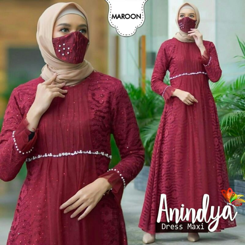Maxi Maxy Dress Longdress Kondangan Pesta Brukat Tile Anindya