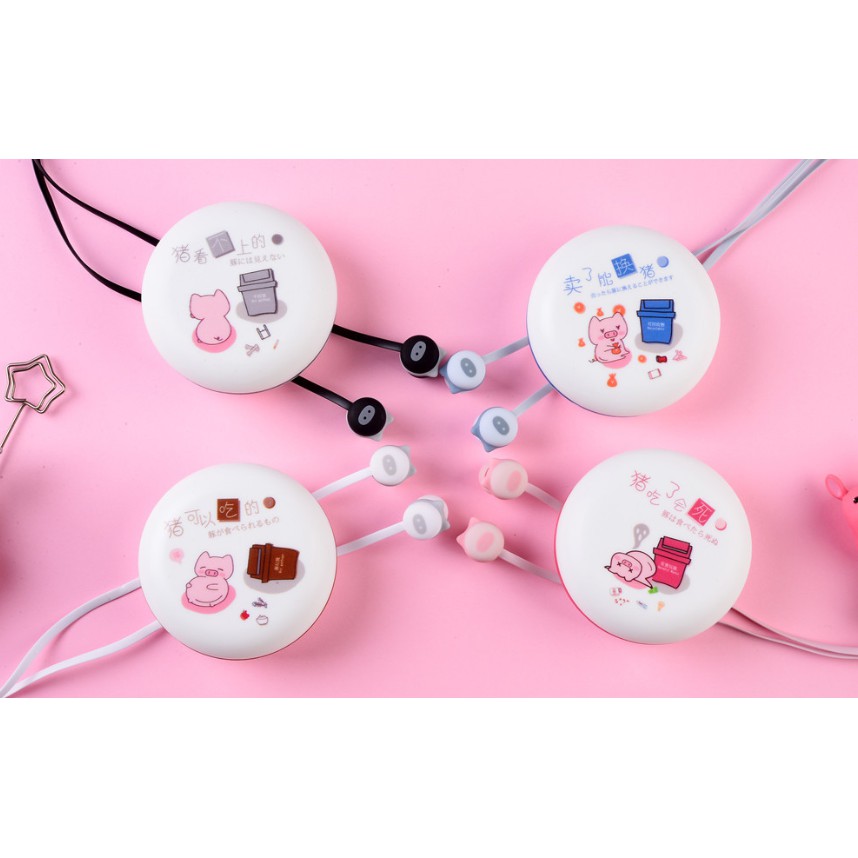 [E-169] Headset Earphone Karakter BABI TONG SAMPAH / Earphone + Wadah Earphone Motif TONG BABI Unik