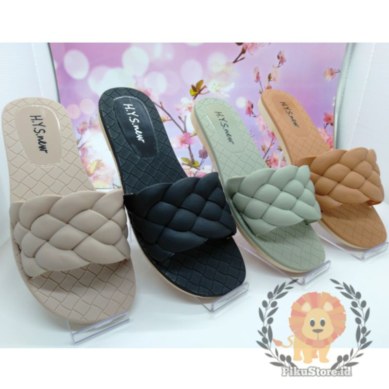 [PIKU] Sandal Flat Wanita Casual Sendal Jelly Slip Ulir Merk H.Y.S