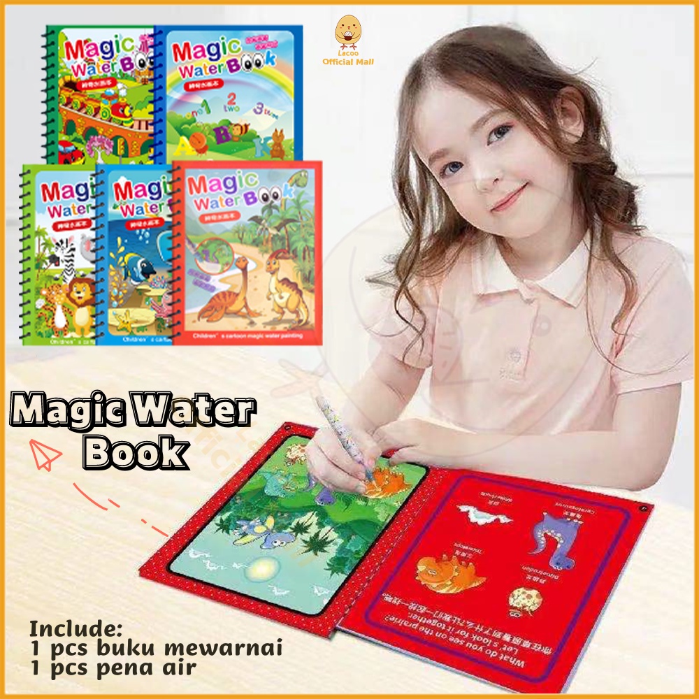 Lacoo Magic water book mainan edukasi dengan pen Buku gambar dan mewarnai anak Souvenir ultah ulang tahun anak