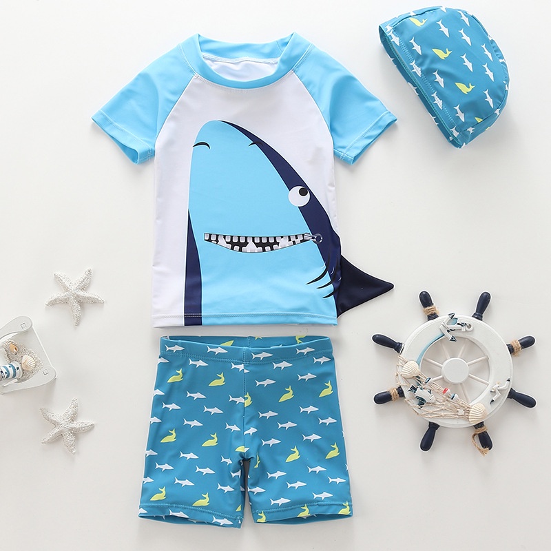 Baju renang anak dan topi renang import motif shark